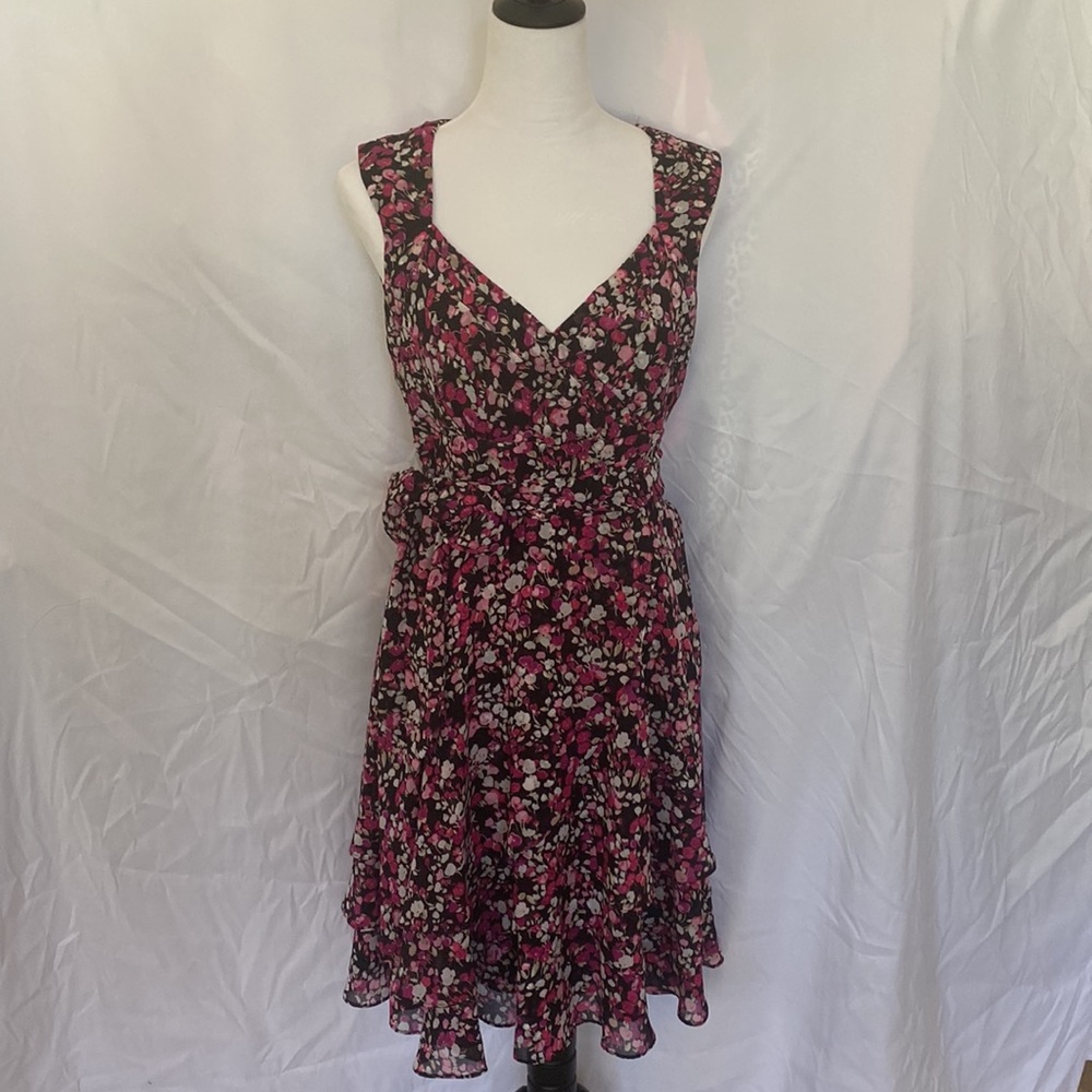 White House Black Market Black and Pink Floral Midi Dress - Picture 3 of 9